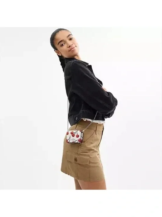 Coach Cherry Print Mini Leather Crossbody in White and Red - Picture 3 of 6